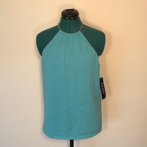 Chaps Blue Top W/ Integrated Chain